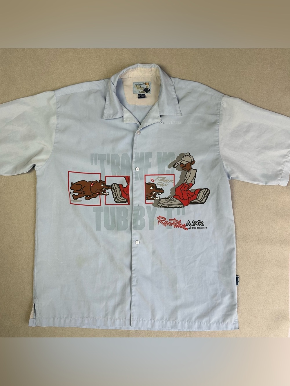 Light Blue Graphic Short-Sleeve Button-Down Shirt - Tubby Design